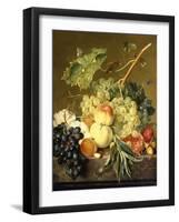 Roses and other Flowers in a Basket on a Marble Ledge-Jan van Huysum-Framed Giclee Print