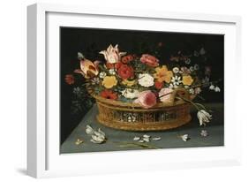 Roses and Other Flowers in a Wicker Basket on a Table-George Wesley Bellows-Framed Giclee Print