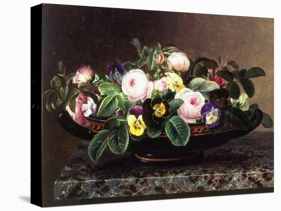 Roses and Pansies in a Greek Kylix-Johan Laurentz Jensen-Stretched Canvas