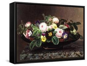 Roses and Pansies in a Greek Kylix-Johan Laurentz Jensen-Framed Stretched Canvas