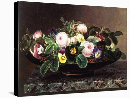 Roses and Pansies in a Greek Kylix-Johan Laurentz Jensen-Stretched Canvas