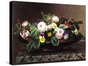 Roses and Pansies in a Greek Kylix-Johan Laurentz Jensen-Stretched Canvas