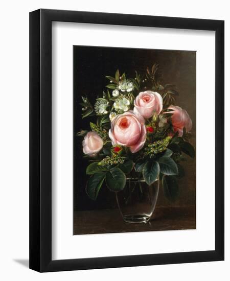 Roses and Tree Anemone in a Glass Vase-Johan Laurentz Jensen-Framed Giclee Print