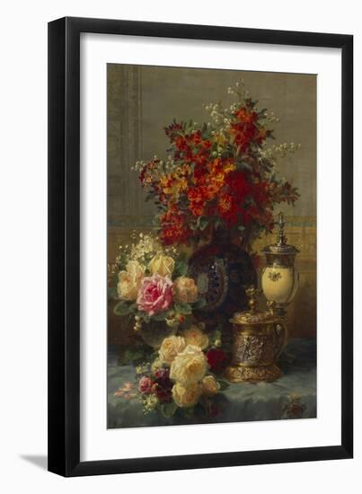 Roses, Anemones and Peonies, Strawberries, a Silver-Gilt Ostrich Egg Cup and a German Gold-Gilt…-Jean Baptiste Claude Robie-Framed Giclee Print