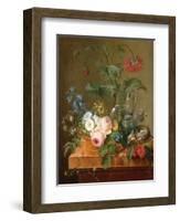 Roses, Anemones in a Glass Vase, Other Flowers, Cherries and a Birdnest-Pierre Puvis de Chavannes-Framed Giclee Print