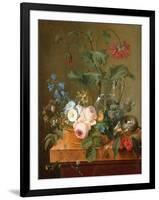 Roses, Anemones in a Glass Vase, Other Flowers, Cherries and a Birdnest-Pierre Puvis de Chavannes-Framed Giclee Print