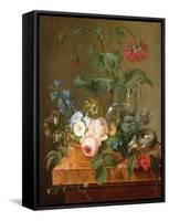 Roses, Anemones in a Glass Vase, Other Flowers, Cherries and a Birdnest-Pierre Puvis de Chavannes-Framed Stretched Canvas