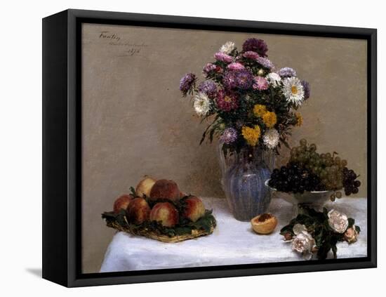 Roses Blanches et chrysanthemes dans un vase, 1876-Henri Fantin-Latour-Framed Stretched Canvas