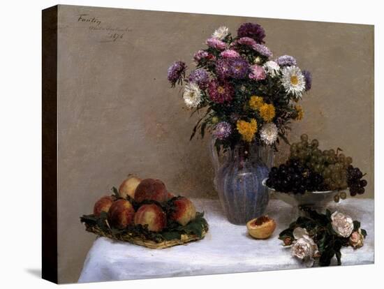 Roses Blanches et chrysanthemes dans un vase, 1876-Henri Fantin-Latour-Stretched Canvas