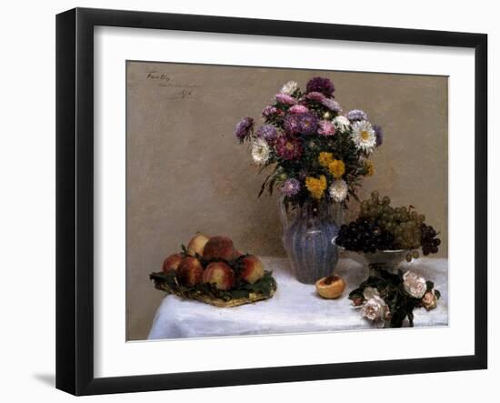 Roses Blanches et chrysanthemes dans un vase, 1876-Henri Fantin-Latour-Framed Giclee Print