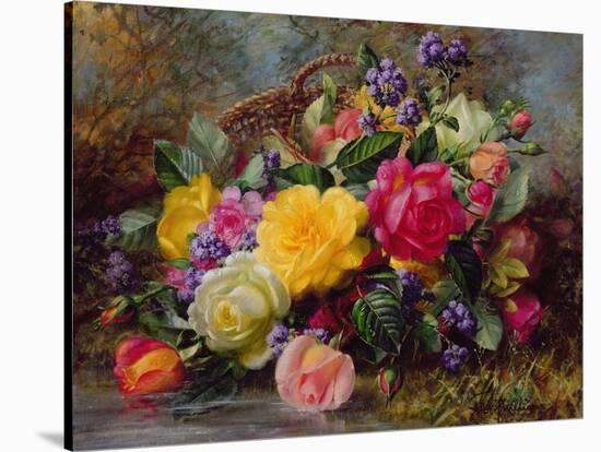Roses by a Pond on a Grassy Bank-Albert Williams-Stretched Canvas