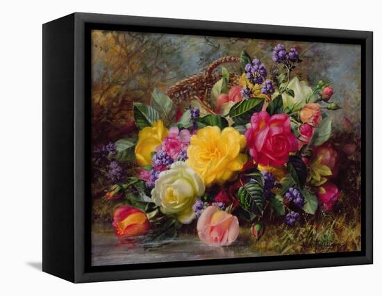 Roses by a Pond on a Grassy Bank-Albert Williams-Framed Stretched Canvas