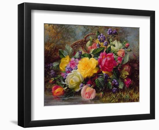 Roses by a Pond on a Grassy Bank-Albert Williams-Framed Giclee Print