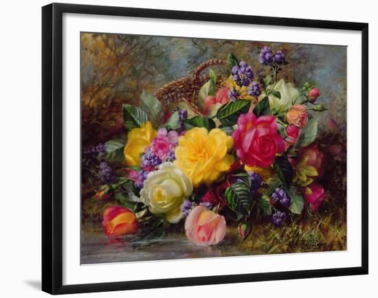 Roses by a Pond on a Grassy Bank-Albert Williams-Framed Giclee Print