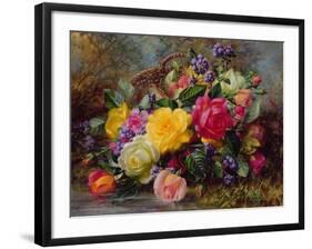 Roses by a Pond on a Grassy Bank-Albert Williams-Framed Giclee Print