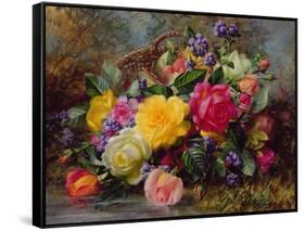 Roses by a Pond on a Grassy Bank-Albert Williams-Framed Stretched Canvas