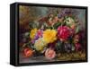Roses by a Pond on a Grassy Bank-Albert Williams-Framed Stretched Canvas