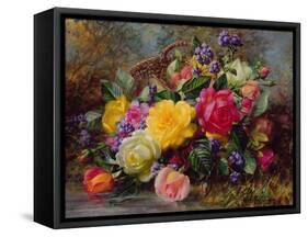 Roses by a Pond on a Grassy Bank-Albert Williams-Framed Stretched Canvas