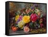 Roses by a Pond on a Grassy Bank-Albert Williams-Framed Stretched Canvas