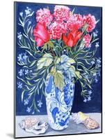 Roses, Carnations and Lobelia in a Blue and White Vase,3 Shells Textiles 2011-Joan Thewsey-Mounted Giclee Print