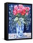 Roses, Carnations and Lobelia in a Blue and White Vase,3 Shells Textiles 2011-Joan Thewsey-Framed Stretched Canvas