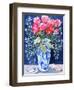 Roses, Carnations and Lobelia in a Blue and White Vase,3 Shells Textiles 2011-Joan Thewsey-Framed Giclee Print