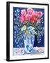 Roses, Carnations and Lobelia in a Blue and White Vase,3 Shells Textiles 2011-Joan Thewsey-Framed Giclee Print