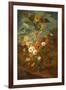 Roses, Carnations, Sunflowers in a Vase with Butterflies, Frogs, Insects-Rachel Ruysch-Framed Giclee Print