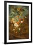 Roses, Carnations, Sunflowers in a Vase with Butterflies, Frogs, Insects-Rachel Ruysch-Framed Giclee Print