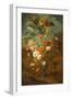 Roses, Carnations, Sunflowers in a Vase with Butterflies, Frogs, Insects-Rachel Ruysch-Framed Giclee Print