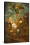Roses, Carnations, Sunflowers in a Vase with Butterflies, Frogs, Insects-Rachel Ruysch-Stretched Canvas
