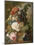 Roses, Chrysanthemums, Peonies and Other Flowers in a Glass Vase with Goldfish on a Stone Ledge-Jan van Os-Mounted Giclee Print