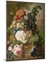 Roses, Chrysanthemums, Peonies and Other Flowers in a Glass Vase with Goldfish on a Stone Ledge-Jan van Os-Mounted Giclee Print