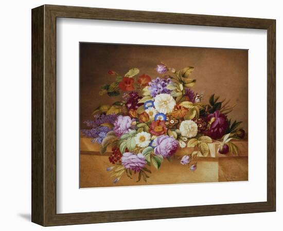 Roses, Convolvuli and Other Flowers on a Ledge-Alexandre Couronne-Framed Giclee Print