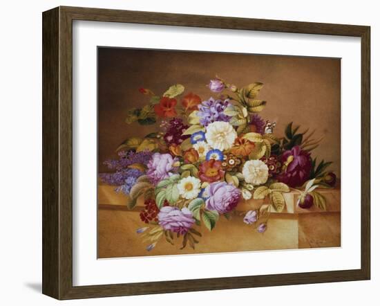 Roses, Convolvuli and Other Flowers on a Ledge-Alexandre Couronne-Framed Giclee Print