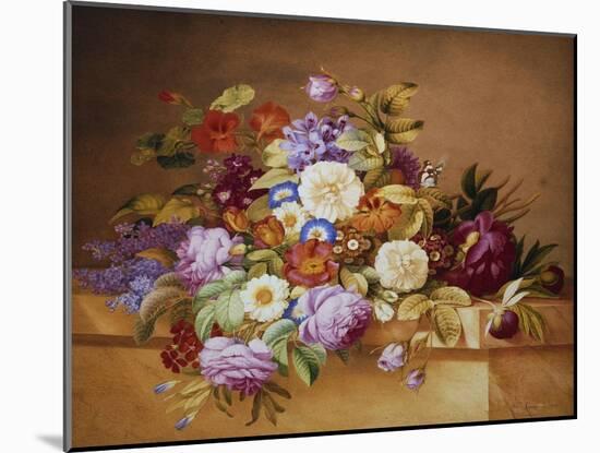Roses, Convolvuli and Other Flowers on a Ledge-Alexandre Couronne-Mounted Giclee Print