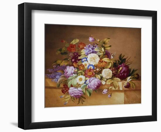 Roses, Convolvuli and Other Flowers on a Ledge-Alexandre Couronne-Framed Premium Giclee Print