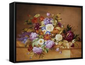 Roses, Convolvuli and Other Flowers on a Ledge-Alexandre Couronne-Framed Stretched Canvas