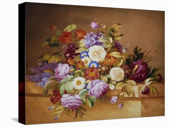 Roses, Convolvuli and Other Flowers on a Ledge-Alexandre Couronne-Stretched Canvas
