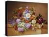 Roses, Convolvuli and Other Flowers on a Ledge-Alexandre Couronne-Stretched Canvas