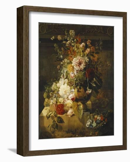 Roses, Convolvuli, Carnations, Hollyhocks, Peonies, Lilac and Other Flowers in a Vase-Georgius Jacobus Os-Framed Giclee Print