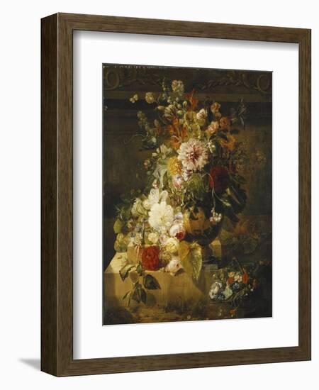 Roses, Convolvuli, Carnations, Hollyhocks, Peonies, Lilac and Other Flowers in a Vase-Georgius Jacobus Os-Framed Giclee Print