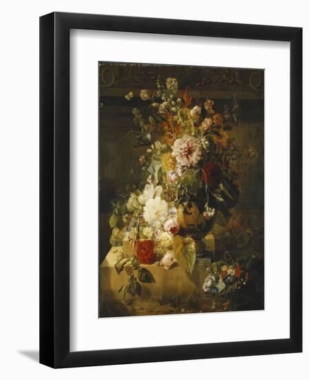 Roses, Convolvuli, Carnations, Hollyhocks, Peonies, Lilac and Other Flowers in a Vase-Georgius Jacobus Os-Framed Giclee Print