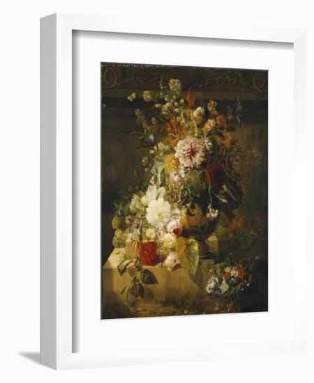 Roses, Convolvuli, Carnations, Hollyhocks, Peonies, Lilac and Other Flowers in a Vase-Georgius Jacobus Os-Framed Giclee Print