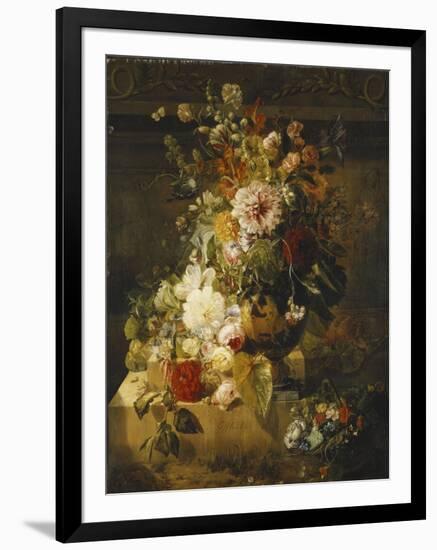 Roses, Convolvuli, Carnations, Hollyhocks, Peonies, Lilac and Other Flowers in a Vase-Georgius Jacobus Os-Framed Giclee Print