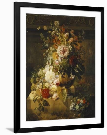 Roses, Convolvuli, Carnations, Hollyhocks, Peonies, Lilac and Other Flowers in a Vase-Georgius Jacobus Johannes van Os-Framed Giclee Print