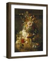 Roses, Convolvuli, Carnations, Hollyhocks, Peonies, Lilac and Other Flowers in a Vase-Georgius Jacobus Johannes van Os-Framed Giclee Print