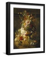 Roses, Convolvuli, Carnations, Hollyhocks, Peonies, Lilac and Other Flowers in a Vase-Georgius Jacobus Johannes van Os-Framed Giclee Print