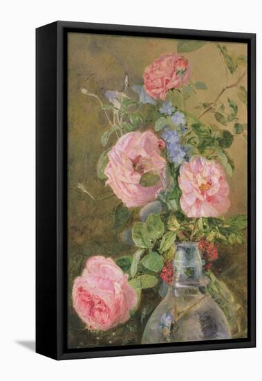 Roses, Convolvulus and Delphiniums-James Holland-Framed Stretched Canvas