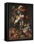 Roses, Dahlias, Convolvulus, a Tulip and Other Flowers, in a Sculpted Urn-Nicholaes van Verendael-Framed Stretched Canvas